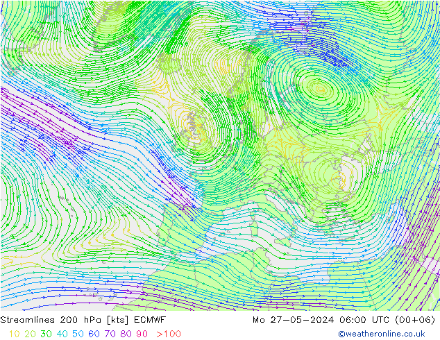 Streamlines 200 hPa ECMWF Mo 27.05.2024 06 UTC