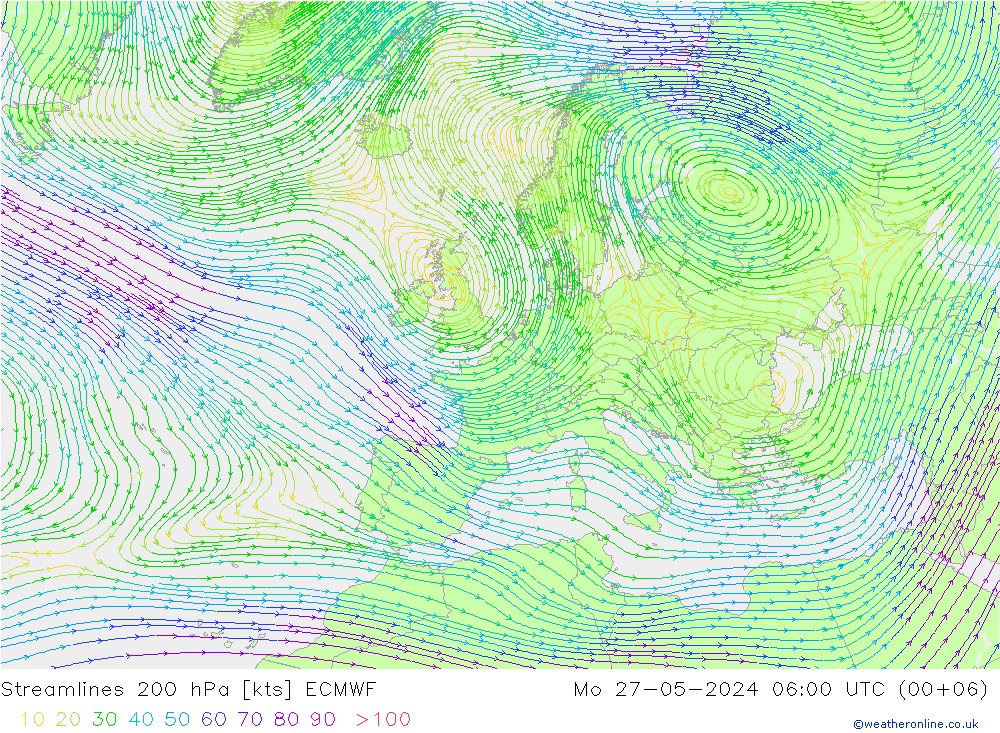 ветер 200 гПа ECMWF пн 27.05.2024 06 UTC