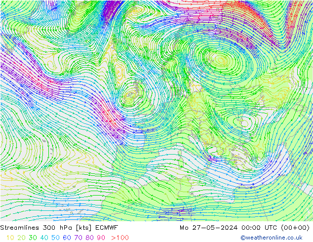 风 300 hPa ECMWF 星期一 27.05.2024 00 UTC