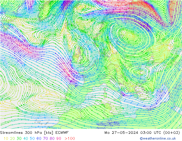 Streamlines 300 hPa ECMWF Mo 27.05.2024 03 UTC