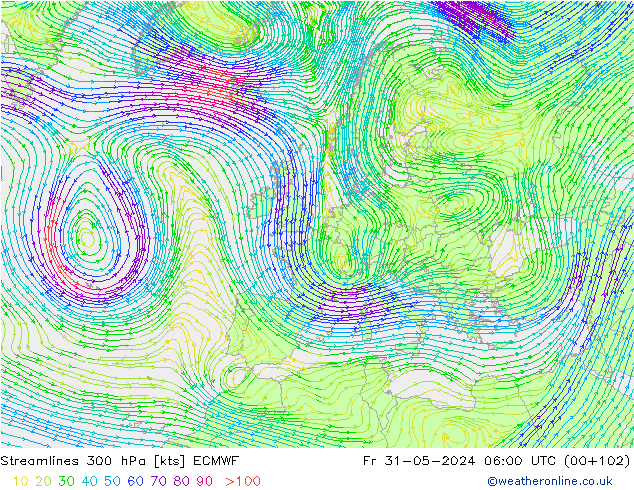 Stromlinien 300 hPa ECMWF Fr 31.05.2024 06 UTC