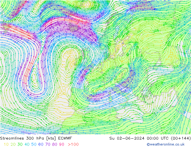 Rüzgar 300 hPa ECMWF Paz 02.06.2024 00 UTC
