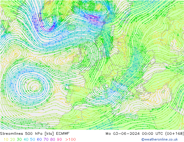 Stromlinien 500 hPa ECMWF Mo 03.06.2024 00 UTC