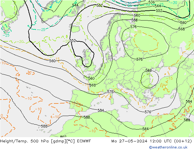 Z500/Rain (+SLP)/Z850 ECMWF 星期一 27.05.2024 12 UTC