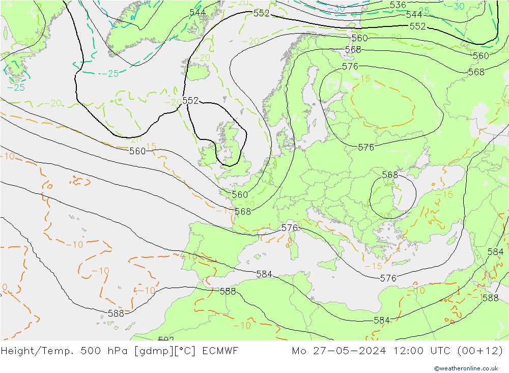 Height/Temp. 500 hPa ECMWF Mo 27.05.2024 12 UTC