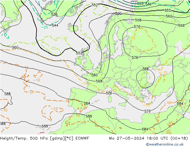 Z500/Rain (+SLP)/Z850 ECMWF lun 27.05.2024 18 UTC