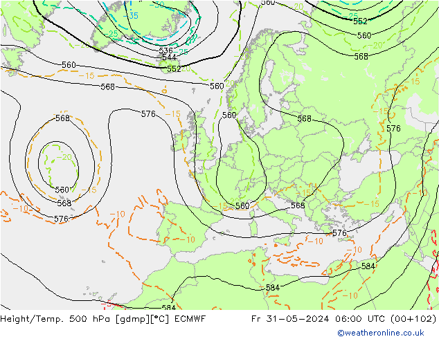 Z500/Rain (+SLP)/Z850 ECMWF Pá 31.05.2024 06 UTC