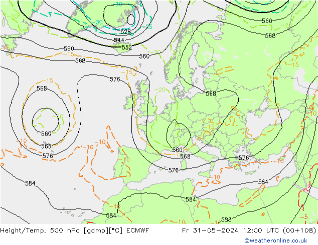 Z500/Rain (+SLP)/Z850 ECMWF Sex 31.05.2024 12 UTC