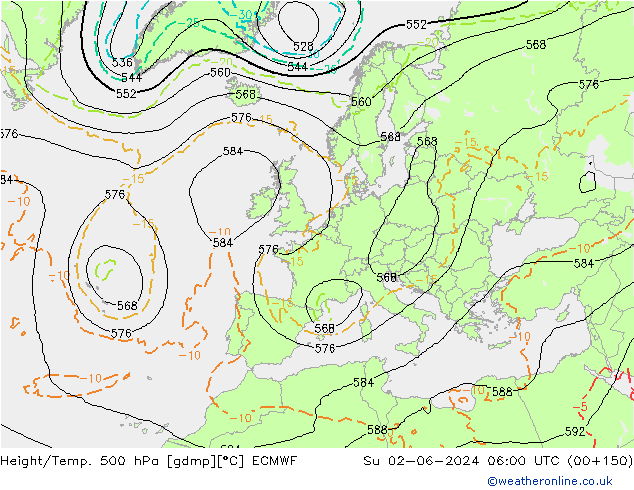 Z500/Rain (+SLP)/Z850 ECMWF So 02.06.2024 06 UTC