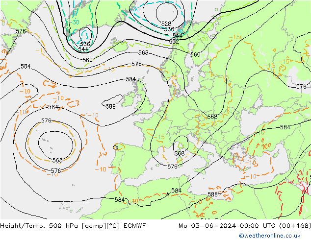 Yükseklik/Sıc. 500 hPa ECMWF Pzt 03.06.2024 00 UTC