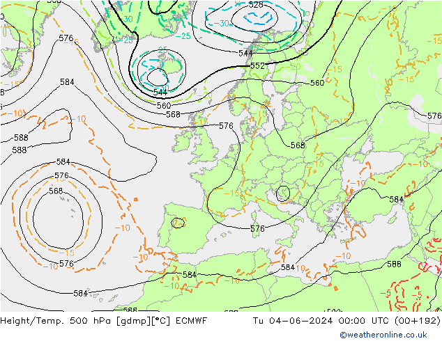 Z500/Rain (+SLP)/Z850 ECMWF wto. 04.06.2024 00 UTC