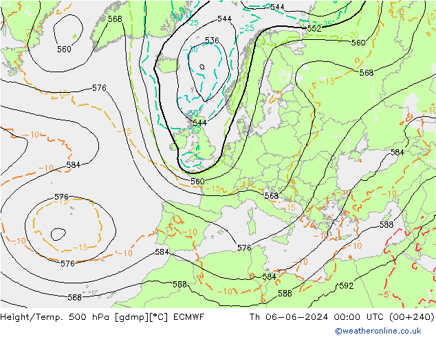 Height/Temp. 500 hPa ECMWF Th 06.06.2024 00 UTC