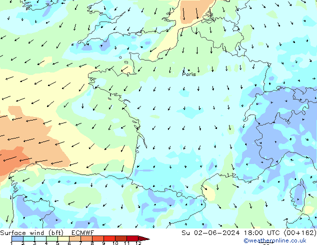 Surface wind (bft) ECMWF Ne 02.06.2024 18 UTC