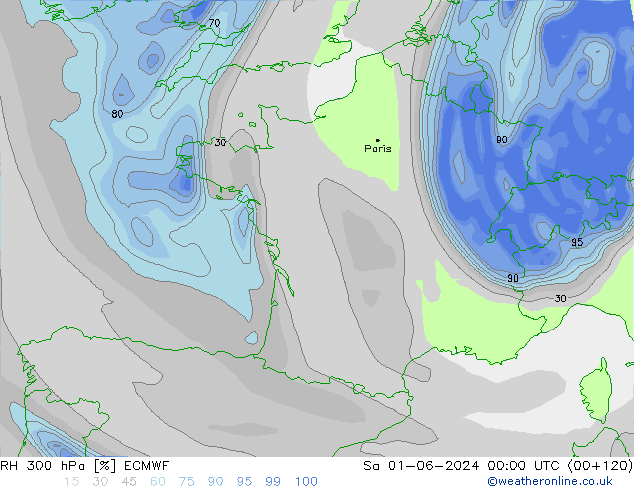 RH 300 hPa ECMWF Sa 01.06.2024 00 UTC