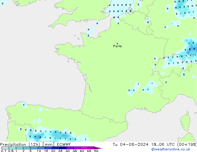 Precipitation (12h) ECMWF Tu 04.06.2024 06 UTC