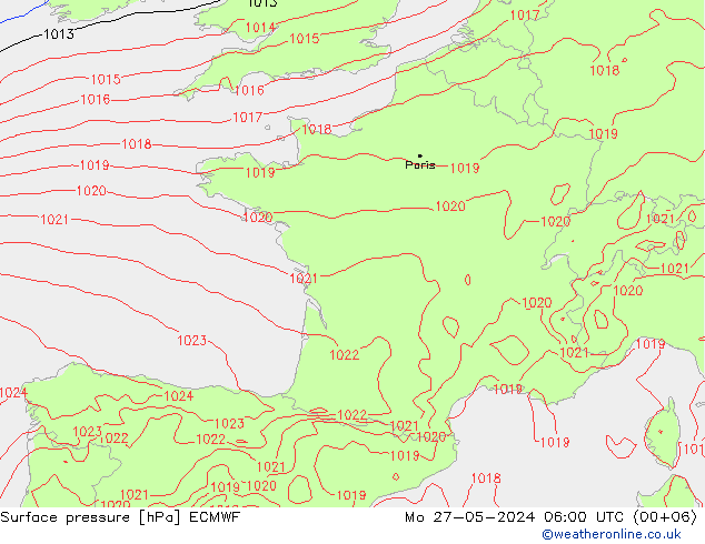 Bodendruck ECMWF Mo 27.05.2024 06 UTC