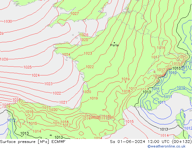 Surface pressure ECMWF Sa 01.06.2024 12 UTC