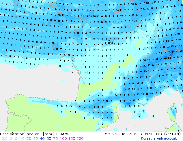 Nied. akkumuliert ECMWF Mi 29.05.2024 00 UTC