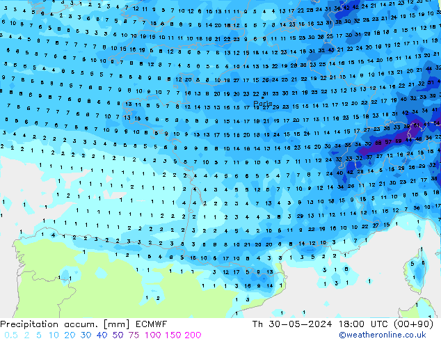 Precipitation accum. ECMWF  30.05.2024 18 UTC