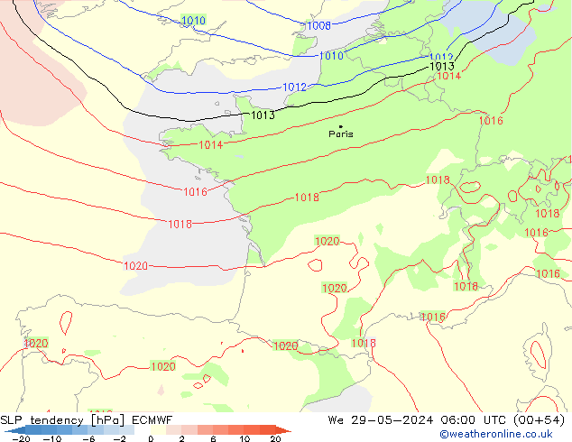 SLP tendency ECMWF We 29.05.2024 06 UTC