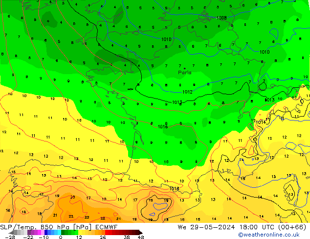 SLP/Temp. 850 hPa ECMWF mié 29.05.2024 18 UTC