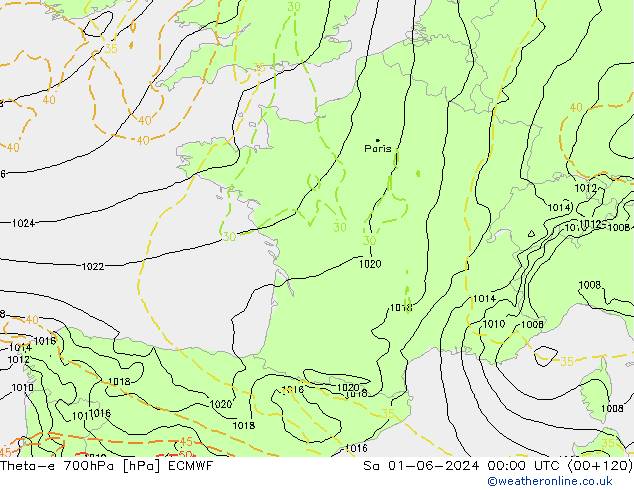 Theta-e 700гПа ECMWF сб 01.06.2024 00 UTC