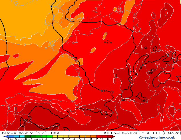 Theta-W 850hPa ECMWF mer 05.06.2024 12 UTC