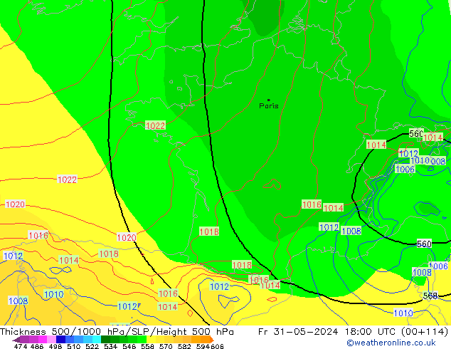 Thck 500-1000hPa ECMWF Fr 31.05.2024 18 UTC