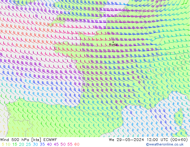 Wind 500 hPa ECMWF Mi 29.05.2024 12 UTC