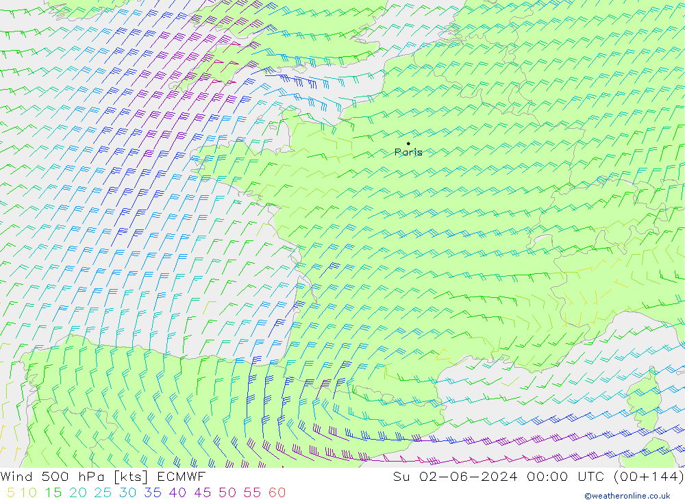 Wind 500 hPa ECMWF Ne 02.06.2024 00 UTC