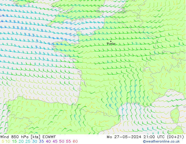 Wind 850 hPa ECMWF Mo 27.05.2024 21 UTC