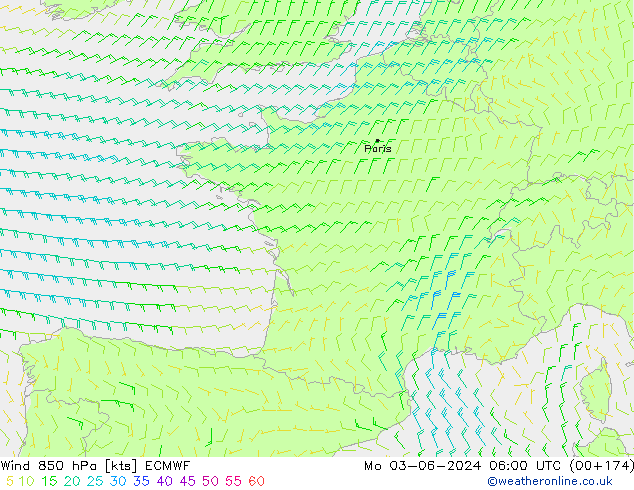 ветер 850 гПа ECMWF пн 03.06.2024 06 UTC