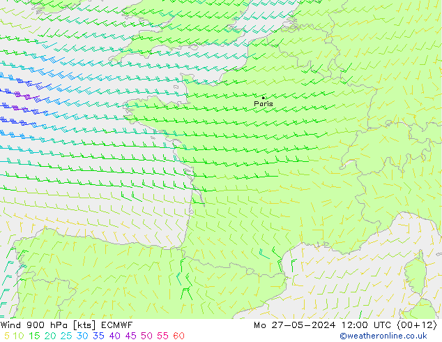 Wind 900 hPa ECMWF Mo 27.05.2024 12 UTC