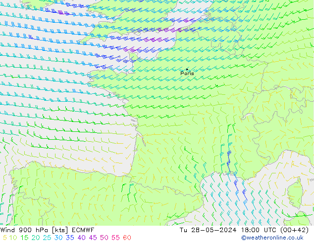 Wind 900 hPa ECMWF Tu 28.05.2024 18 UTC