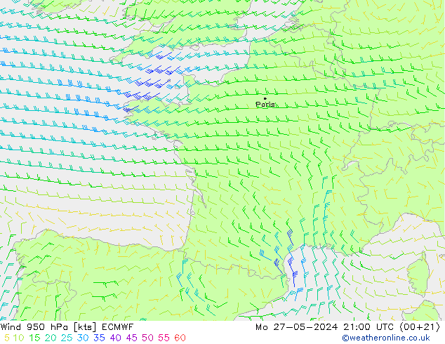 Vento 950 hPa ECMWF Seg 27.05.2024 21 UTC