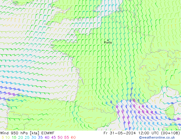 Vent 950 hPa ECMWF ven 31.05.2024 12 UTC