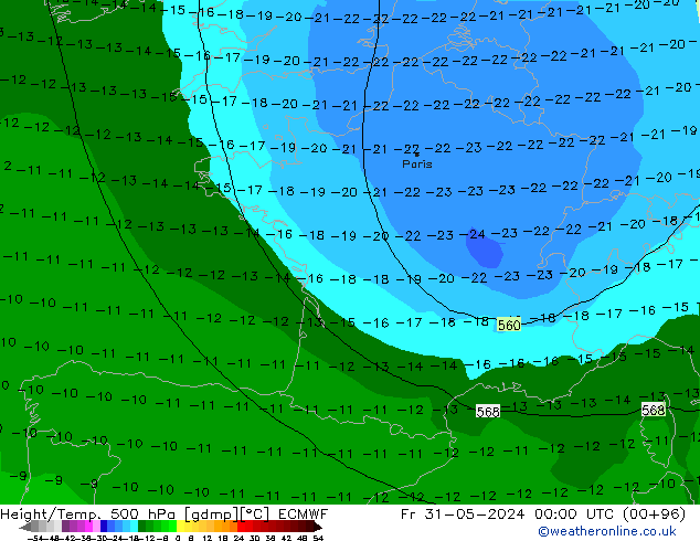 Z500/Yağmur (+YB)/Z850 ECMWF Cu 31.05.2024 00 UTC