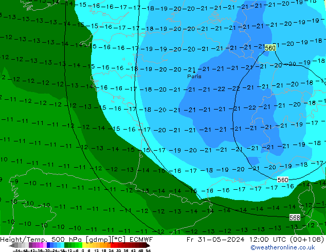 Z500/Rain (+SLP)/Z850 ECMWF vie 31.05.2024 12 UTC