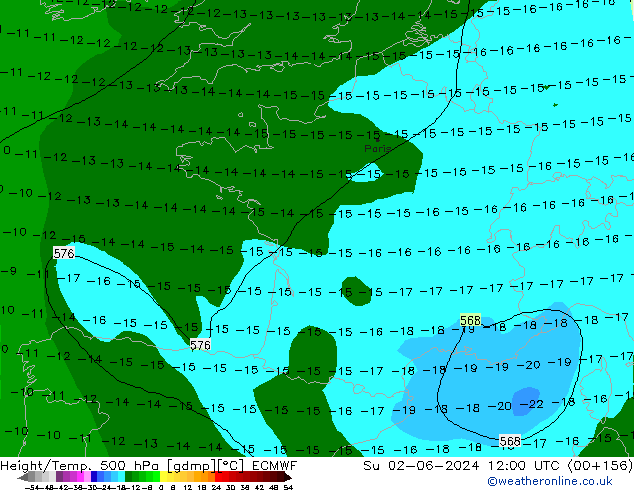 Z500/Yağmur (+YB)/Z850 ECMWF Paz 02.06.2024 12 UTC