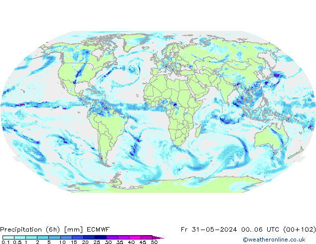 Precipitation (6h) ECMWF Fr 31.05.2024 06 UTC