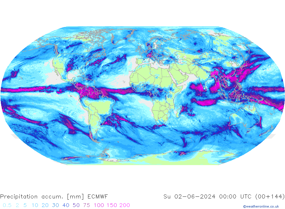 Precipitation accum. ECMWF Su 02.06.2024 00 UTC