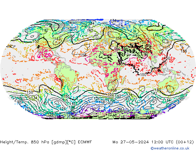 Z500/Rain (+SLP)/Z850 ECMWF pon. 27.05.2024 12 UTC