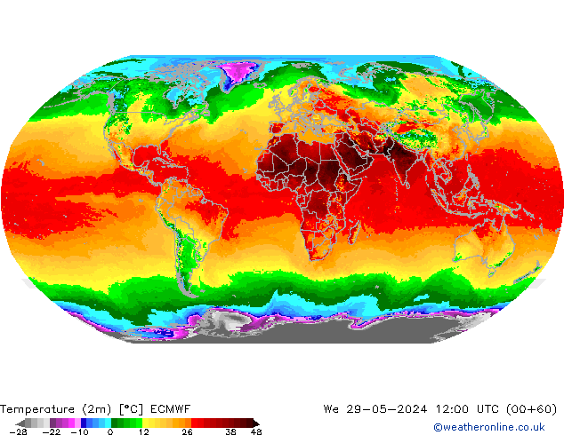 Temperature (2m) ECMWF We 29.05.2024 12 UTC