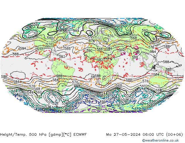 Z500/Rain (+SLP)/Z850 ECMWF Po 27.05.2024 06 UTC