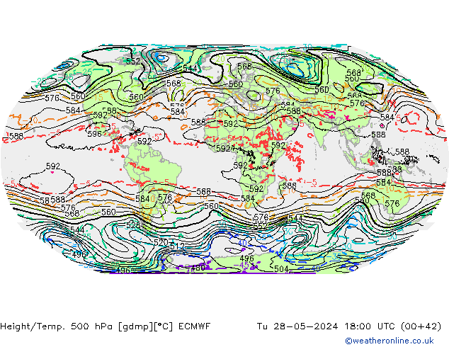 Z500/Rain (+SLP)/Z850 ECMWF вт 28.05.2024 18 UTC