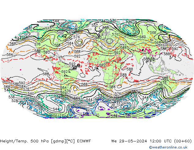 Z500/Rain (+SLP)/Z850 ECMWF  29.05.2024 12 UTC