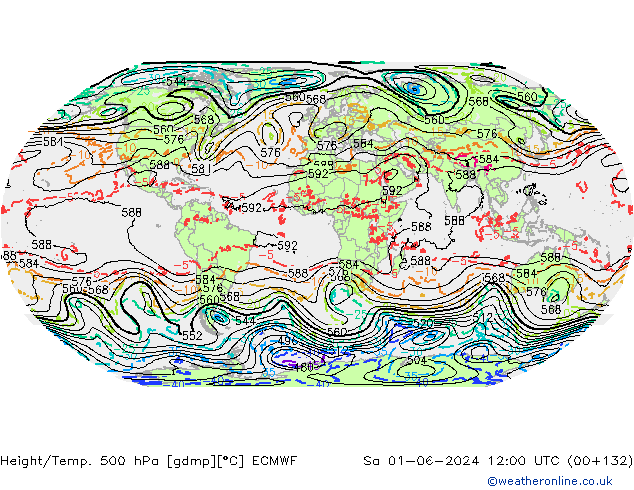 Z500/Rain (+SLP)/Z850 ECMWF so. 01.06.2024 12 UTC