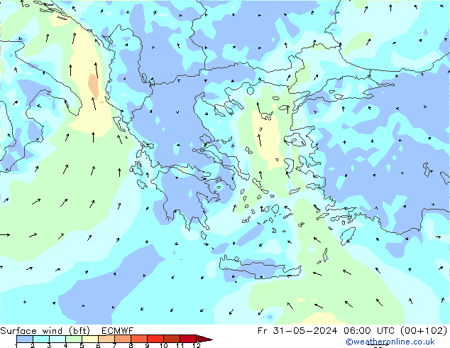 Surface wind (bft) ECMWF Fr 31.05.2024 06 UTC