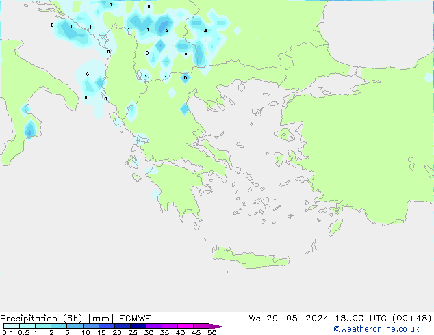 Totale neerslag (6h) ECMWF wo 29.05.2024 00 UTC