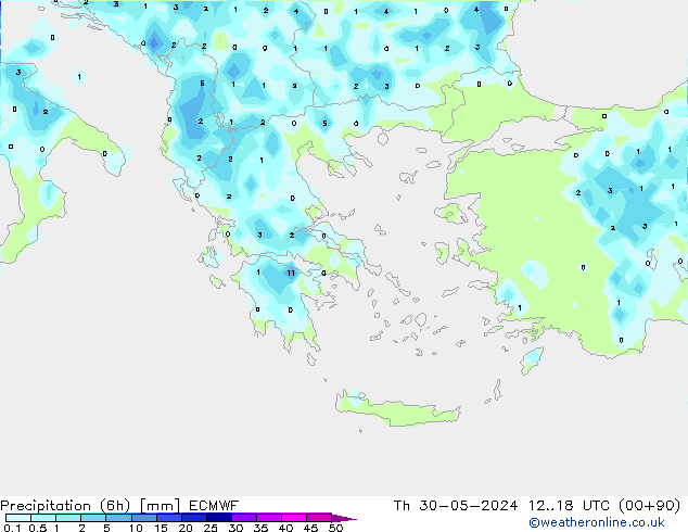 Z500/Rain (+SLP)/Z850 ECMWF Čt 30.05.2024 18 UTC